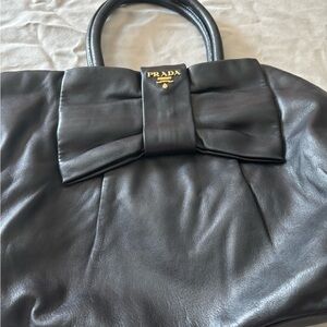 Prada Black Leather Shoulder Bag with Bow